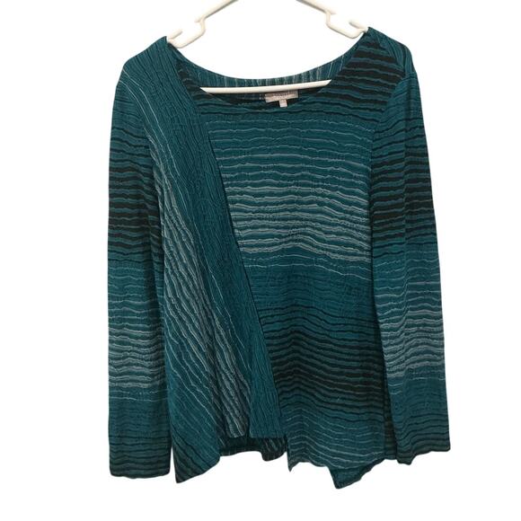 Habitat Womens Long Sleeve Size Small Striped Textured Teal Blue Lagenlook Boho - Picture 1 of 8